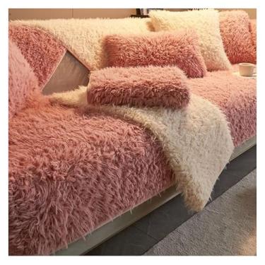 Imagem de Almofadas de sofá de pelúcia, sofá de 1 2 3 4 lugares, capa de sofá em forma de L, almofadas de sofá antiderrapantes espessadas de inverno, capa de sofá para cachorro de estimação(Pink,70 * 90cm)