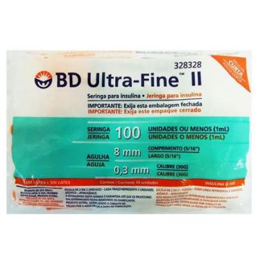 Imagem de Seringa para Insulina BD Ultra Fine II Agulha Curta (Seringa de 1 mL c/ Agulha de 8mm x 0,3mm) 10 Unidades BD