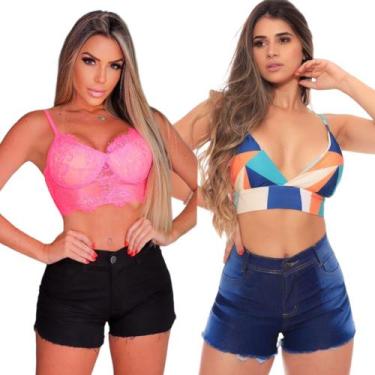 Imagem de Kit 2 Shorts Jeans Feminino Premium Hot Pants Cintura Alta - Capitan, 