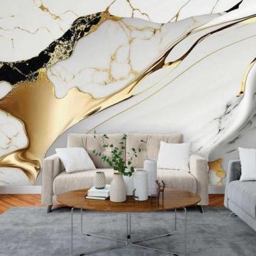 Imagem de Papel de Parede Painel 3D Mármore Branco Brilho Ouro 3M Revestimento A