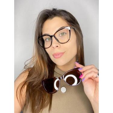 Imagem de Armação Óculos Clipon Grau Feminino Gatinho Géogia 2 em 1 - Palas Eyew