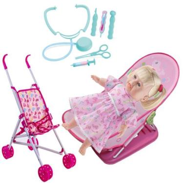 Imagem de Boneca Rafaeli Exame Médico + Cadeira Alimentar e Carrinho - Milk Brin
