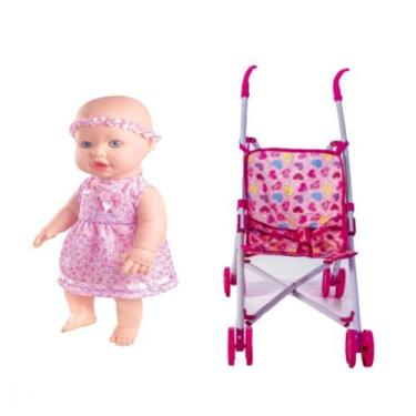 Imagem de Kit Boneca Faz Xixi Sapekinha Com Mamadeira Fralda Carrinho - Milk Bri