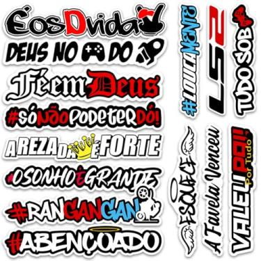 Imagem de Kit 14 Adesivos Frases Holográfico Grande 20cm Carro Moto Bike Bag Caderno Notebook Sticker Cartela