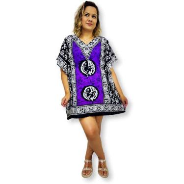 Imagem de Bata Kaftan Indiana Estampa Batik Saída de Praia Plus Size - Sarat Mod