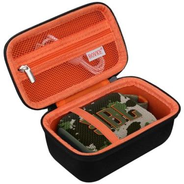 Imagem de BOVKE Estojo de transporte compatível com alto-falante sem fio Bluetooth portátil JBL Go 4, bolso de malha extra para cabos de carregamento e acessórios, preto + laranja