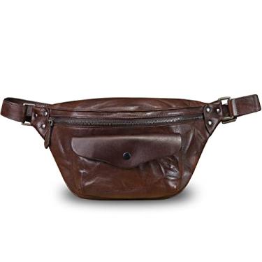 Imagem de Pochete de couro genuíno para mulheres e homens, bolsa tiracolo vintage de couro verdadeiro, bolsa tiracolo moderna bolsa de cintura bolsa de peito, Café, Small