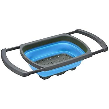 Imagem de Alnicov Escorredor dobrável de silicone, coador sobre a pia escorredores de vegetais/frutas com alças extensíveis para macarrão, legumes, frutas, azul