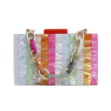 Imagem de Anopo Bolsa clutch de acrílico feminina colorida à noite, bolsa geométrica, marmorizada, com corrente removível, E Rose, One Size