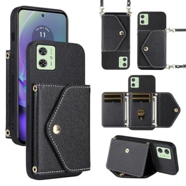 Imagem de Dibosom Capa carteira minimalista para Motorola Moto G54 5G com alça de ombro, 6 compartimentos para cartões, fina e fina, suporte para cartão de crédito de couro PU, acessórios para celular G 54