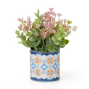 Imagem de Flores falsas em vaso flores artificiais com vaso para decoração de casa, buquê de flores de seda em vaso, decoração de mesa de centro de mesa de flores falsas arranjo com vaso para decoração de