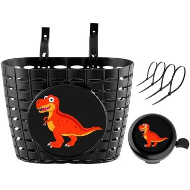 Imagem de YeloYolker Cesta de bicicleta infantil com sino, linda cesta de guidão frontal de bicicleta para meninos, crianças, cesta de triciclo de plástico portátil para escola, ao ar livre, ciclismo (laranja