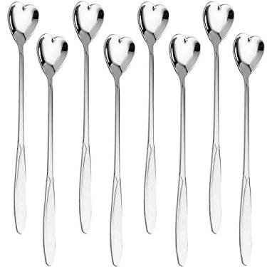 Imagem de Colheres de Aço Inoxidável Falytemow 304 para Café Chá Sobremesa Mistura de Copo Milkshake Colher Tableware Pacote com 8, 8pcs Silver Heart Shape
