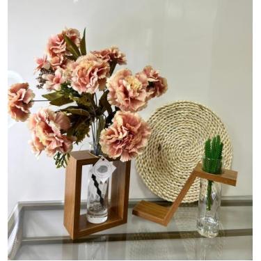 Imagem de Vaso em mdf amadeirado marrom escuro com vidro para flores e arranjos 