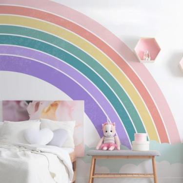 Imagem de Papel de Parede para Quarto de Menina Arco-íris e Nuvens 6m² - Quartin