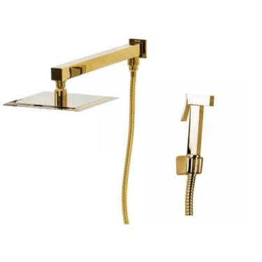 Imagem de Ducha Slim Quadrada 25x25cm. Dourado Brilhante C/ Desviador - Sollux