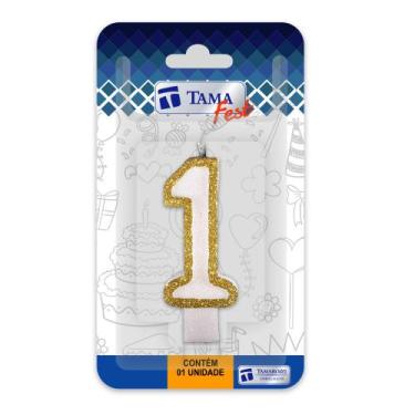 Imagem de Vela de aniversário Número Branco e Dourado Nº 1 com 10 un. - TAMAROZZ