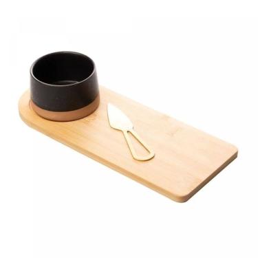 Imagem de Conjunto Petisqueira com Bandeja de Bambu e Faca Dourada 12x30x6cm 220455 - Lyor