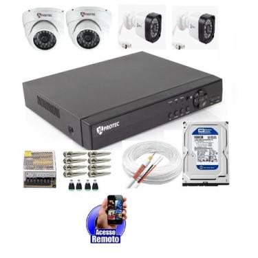 Imagem de Kit Cftv 4 Câmeras Segurança 2mp 1080p 20m + Dvr Multi Hd 4 Canais C/H