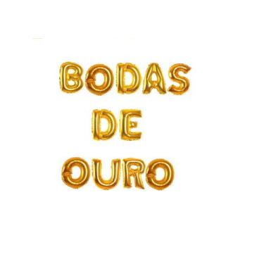 Imagem de Kit Balão Metalizado Dourado 40cm BODAS DE OURO 11 Letras - RT