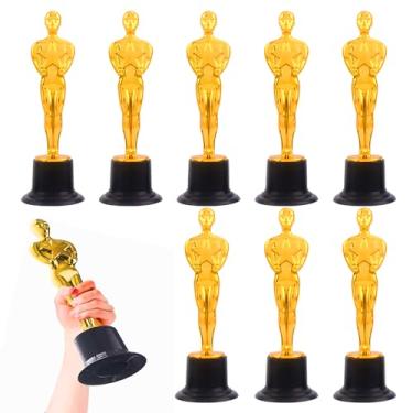 Imagem de 8 peças de troféus de prêmio dourado, troféus de estátuas de ouro pequenas de 15 cm, troféu de vencedor para festas de aniversário, celebrações, aniversários, brindes, prêmios esportivos, competições