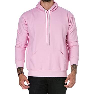 Imagem de Blusa de Frio Moletom Canguru Jaqueta Liso Basico Com Capuz Ajustavel Inverno Tamanho:M;Cor:Rosa Bebê;Gênero:Masculino;Departamento BS:Esporte