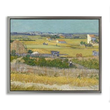 Imagem de Stupell Industries Van Gogh The Harvest Landscape Framed Floater Canvas Wall Art Design por one1000paintings, moldura flutuante cinza, 78 x 63 cm