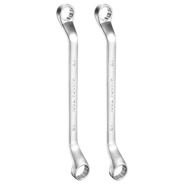 Imagem de HARFINGTON 2 peças Chave de extremidade de caixa extralonga deslocada 17 x 19 mm métrica 12 pontos 45 graus chave catraca caixa de extremidade dupla CR-V polido ferramentas chave inglesa longa