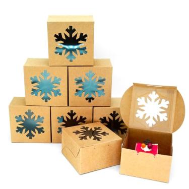 Imagem de WEEPA 25 unidades de caixas de padaria com janela 4x4x2,5 caixas kraft quadradas de floco de neve em massa caixas de torta de padaria de papel marrom com tampas caixas de embalagem de presen