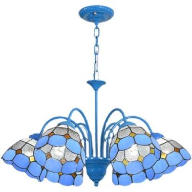 Imagem de DOPZNJWF Lustre estilo Tiffany de 5 luzes com cúpula de vitral, luminária pendente vintage, luminária de teto moderna para sala de estar, quarto, decoração de hotel