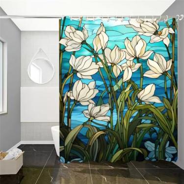 Imagem de Cortina de chuveiro à prova d'água Cortinas de flores no conjunto de acessórios de banheiro Tecido de banho Anti-mofo Produtos laváveis opacos, Z3,152x183cm