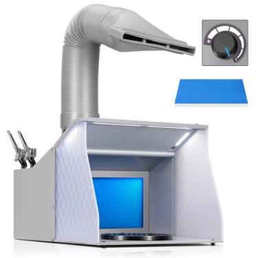 Imagem de VIVOHOME Kit de cabine de pulverização de pintura de aerógrafo portátil com 4 luzes LED CRI 95, racks de pistola de pulverização, mesa giratória e mangueira de filtro cabine de aerografia para pintura