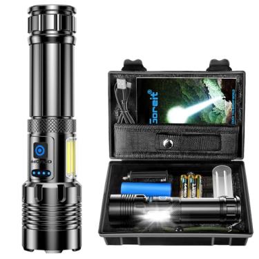 Imagem de Lanterna Led Recarregável 10000 Lúmen, Lanterna Tatica Militar Há 7 Modos, XHP90.2 Chip, lanternas Potente Zoom de Longo Alcance, Lanterna Para Acampamento, Pesca e Emergências, Super Lanterna USB LED