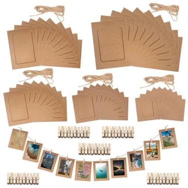 Imagem de Rustark 105 peças, 5 tamanhos, porta-retratos de papel marrom, porta-retratos de papelão, cavaletes de papelão, porta-retrato de papelão, faça você mesmo, com clipe de madeira e barbante de juta para