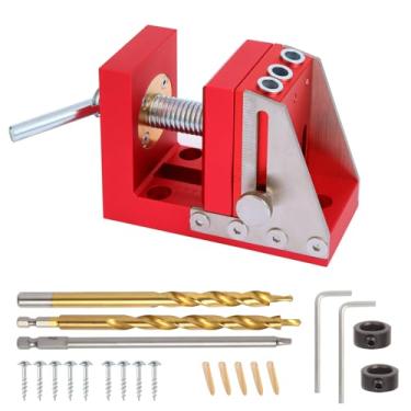 Imagem de Kosmi Kit de gabarito de orifício de bolso, kit profissional de gabarito de cavilha de madeira, gabarito de parafuso de bolso completo de metal atualizado para marcenaria de madeira, gabarito de