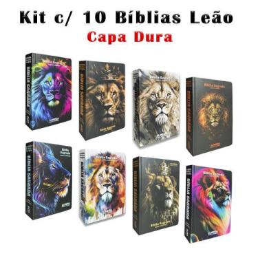 Imagem de Kit 10 Biblias Sagrada Letra Gigante Luxo Popular Capa Dura Leão - Com