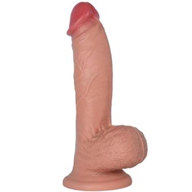Imagem de Vibrador enorme e grosso de 8,76 cm de diâmetro, vibradores gigantes de silicone de dupla densidade de 38 cm com ventosa, veias realistas, bolas completas, pênis falso extra maciço XXL, brinquedo sexual adulto para mulheres masculinas, jogo anal gay