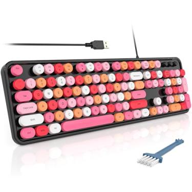 Imagem de MOFII Teclados de computador com fio, teclado de máquina de escrever USB tamanho completo, bonito teclado estético colorido com suportes dobráveis para Windows PC e laptop (preto colorido)