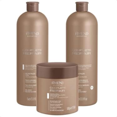 Imagem de Kit Cabelos Complete Repair Shampoo Condicionador 1L Máscara Reconstrutor 500g Amend