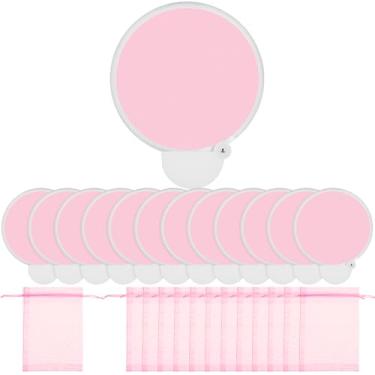Imagem de Roowest 12 peças, 2 peças, leque dobrável redondo com bolsa, ventiladores de disco voador dobráveis coloridos de poliéster, ventiladores portáteis portáteis compactos, dobráveis, ventiladores de