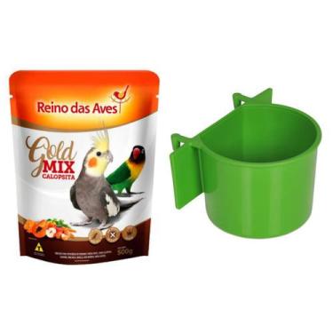 Imagem de Kit Calopsita Gold Mix de Sementes 500g - Reino das Aves + Comedouro C