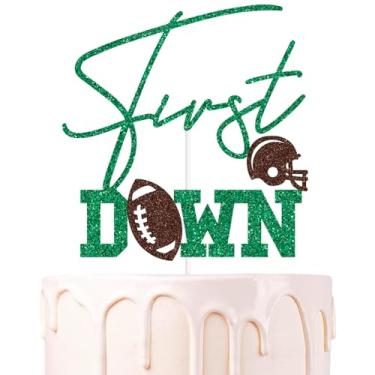 Imagem de Green Glitter First Down Cake Topper, 1st Year Down/Football Happy 1st Birthday, Sports Football Themed Baby's 1st Birthday Baby Shower Party Decorations Supplies