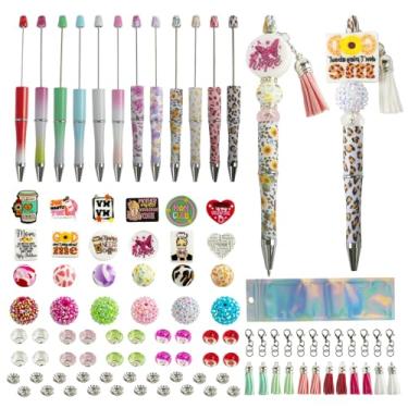 Imagem de Tkifoda 112 canetas com contas, 12 peças, para mãe, com borlas de cores sortidas, kit para fazer você mesmo, caneta esferográfica multicolorida para mulheres, estudantes, escritório, escola, presente