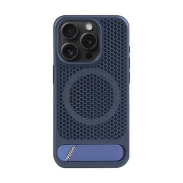 Imagem de VFDHN Capa de dissipação de calor para iPhone 16 15 14 13 12 Pro Max Plus, carregador sem fio respirável, capa rígida de titânio, SRZJ azul, para iPhone 15