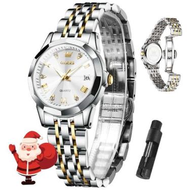 Imagem de Relógio Feminino OLEVS - Ouro e Prata com Mostrador Branco e Detalhes 