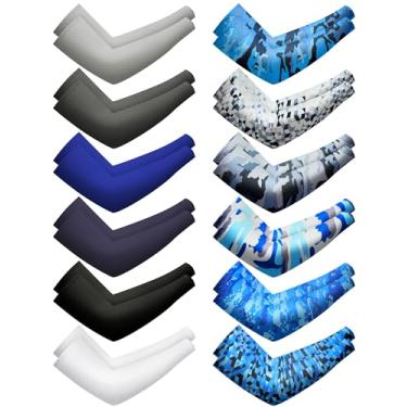 Imagem de Geyoga 12 pares de mangas esportivas para crianças, meninos, meninas, compressão, resfriamento, proteção solar UV (cor brilhante, 8 a 11 anos)