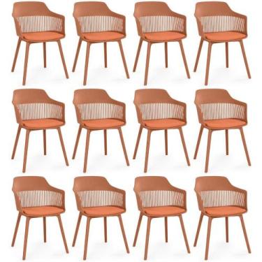 Imagem de Kit 12 Cadeiras de Jantar Estofada Marcela - Marrom - Magazine Decor
