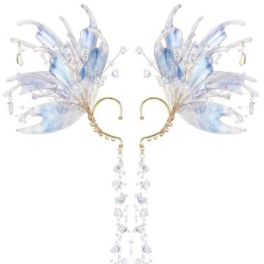 Imagem de FRESHME Punhos de orelha de elfo sereia - orelhas de fada sem piercing clipes de orelha elfos com borla de contas, acessório de sereia Renfaire, Metal, resina, Sem pedra preciosa