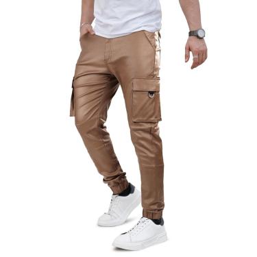 Imagem de Calças cargo GINGTTO Moto Style Leather Slim Fit para homens