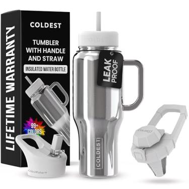 Imagem de Copo Coldest com alça e canudo - Copo 100% à prova de derramamento com canudo (3 tampas) - Copos isolados de aço inoxidável à prova de vazamento para mulheres e homens - 1,020 g (Starship Reflections)